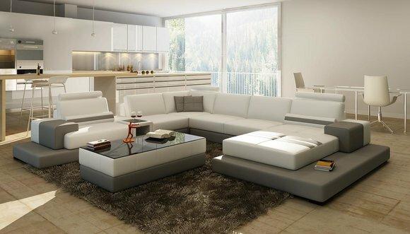 WunderschÃ¶ne XXL Leder Wohnlandschaft U Form Ecksofa Sofa Couch