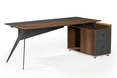 Arbeitstisch Schreibtisch BÃ¼rotisch mit Schrank Arbeitszimmer Braun-Grau