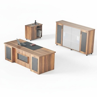 Arbeitszimmer-Set 3tlg BÃ¼rotisch Sideboard Kommode Stauraum Braun Schwarz