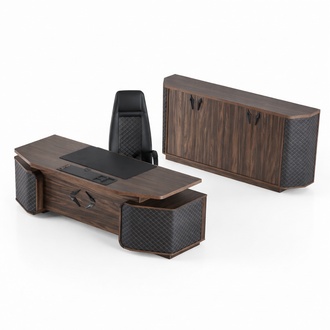 Arbeitszimmer-Set BÃ¼rotisch BÃ¼rostuhl Sideboard Schwarz Braun Chefsessel