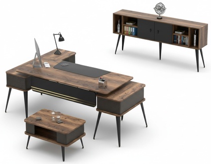 Arbeitszimmer Set Couchtisch Tisch Sideboard HolzmÃ¶bel BÃ¼ro Braun Schwarz