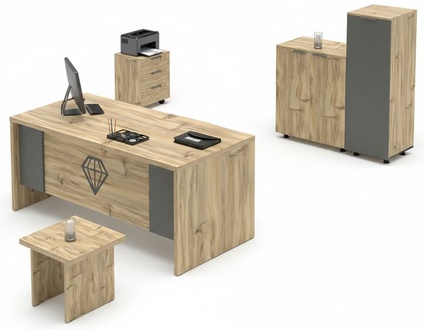 Arbeitszimmer Set Holz Beige Grau Tisch BÃ¼roschrank Couchtisch Kommode