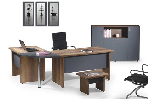 ArbeitszimmermÃ¶bel ComputermÃ¶bel BÃ¼romÃ¶bel EckbÃ¼rotisch 3tlg Holz Grau