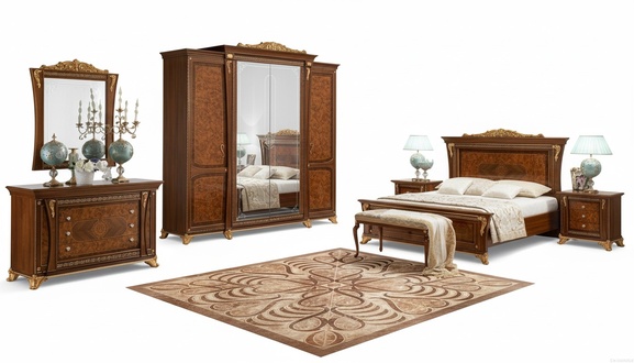 Barock Rokoko Luxus Set Betten Sets Nachttisch Kleiderschrank 7 tlg.Schlafzimmer