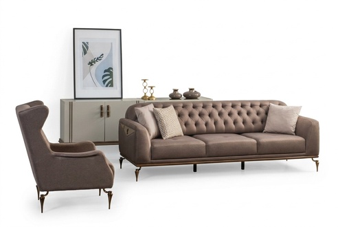 Beige Chesterfield Wohnzimmer Sofagarnitur 3+1 Sitzer Luxus Couch Neu