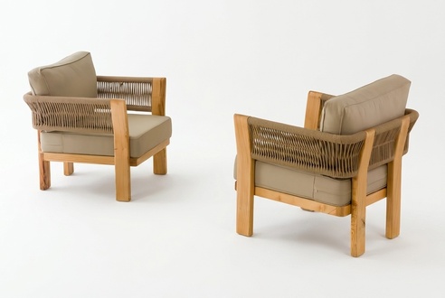 Beige Holz/Textil Sessel im modernen Design fÃ¼r Terrasse und Balkon
