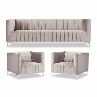 Beige Sofagarnitur Chesterfield MÃ¶bel Modern Design Textil Wohnzimmer Couchen