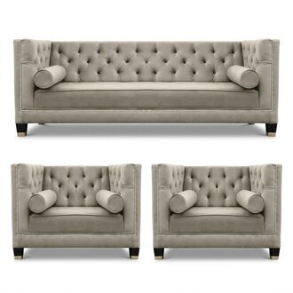 Beige Sofagarnitur Chesterfield Sessel Luxus MÃ¶bel Textil Stoff Wohnzimmer Neu