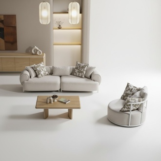 Beige Wohnzimmer Set aus Holz und Textil modern und elegant