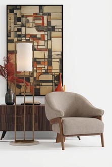 Beiger moderner Textil-Sessel aus Holz fÃ¼r Wohnzimmer