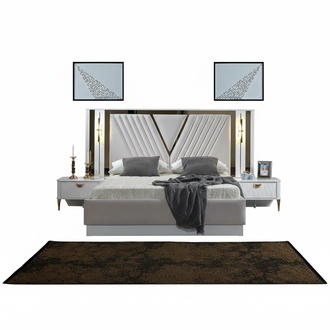 Bett 2X Nachttisch Schlafzimmer Doppel Luxus weiÃ Design neu Modern