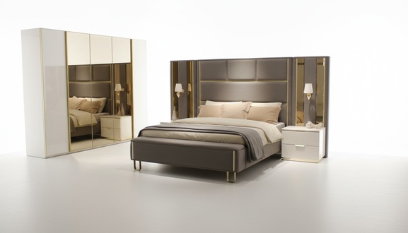 Bett 2x Nachttische 3tlg. Schlafzimmer Doppelbett Design MÃ¶bel Holz Neu Set