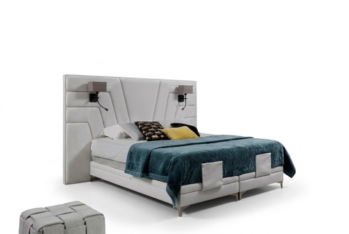Bett Betten Doppelbett Schlafzimmer Leder Polster Textil Hotel + Lampen