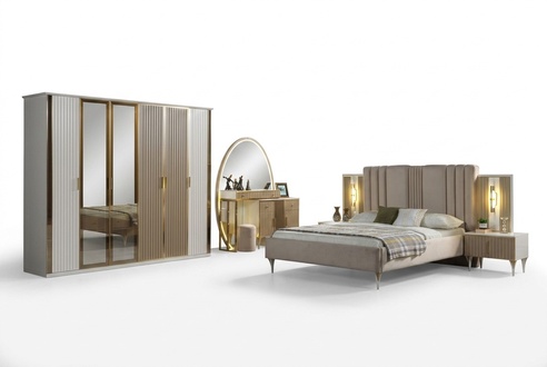 Bett mit Nachttischen Schlafzimmer Set 6-teilig modern