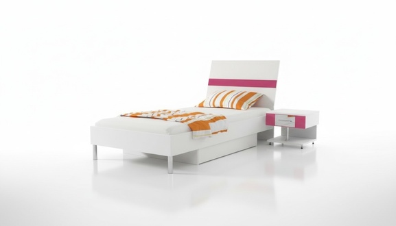 Bett + Nachttisch Schlafzimmer Jugendzimmer Kinderzimmer Set MÃ¶bel Pink 2tlg.