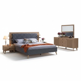 Bett Schlafzimmer MÃ¶bel Einrichtung Doppelbett Betten Polster Grau