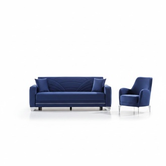 Blau Sofagarnitur 2tlg Komplett Wohnzimmer Design Set 3+1 Sitzer PolstermÃ¶bel