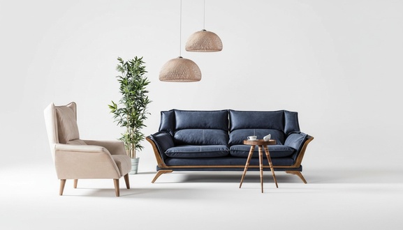 Blau-WeiÃes Wohnzimmer Sofagarnitur Dreisitzer Luxus Sessel Couch 2tlg
