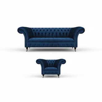 Blaue Chesterfield Garnitur Designer Dreisitzer Stoffsessel 2tlg MÃ¶bel