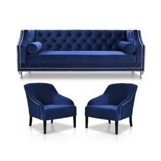 Blaue Chesterfield Sessel Blau xxl Textil Stoff Couchen Gruppe MÃ¶bel Garnitur