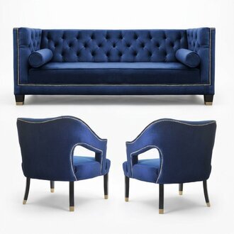 Blaue Chesterfield Sessel xxl Big Textil Stoff Couchen MÃ¶bel Garnturen Samt Neu