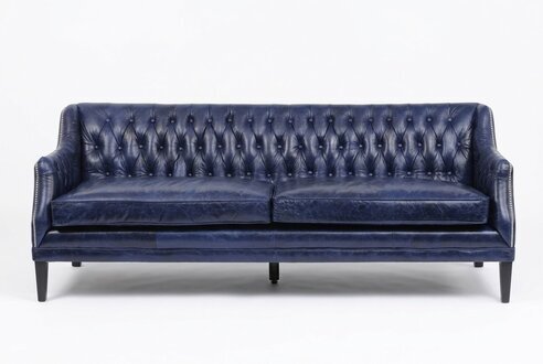 Blaue Chesterfield Sofa Couch Polster Stoff Leder Couchen Garnitur