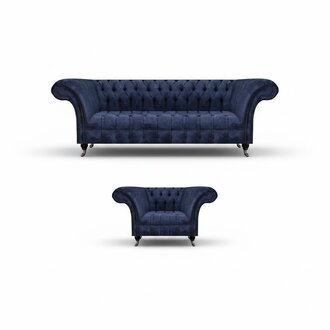 Blaue Chesterfield Stoffgarnitur Wohnzimmer Polster SitzmÃ¶bel 2tlg Set