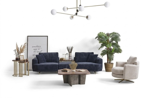 Blauer Dreisitzer WeiÃer Sessel Designer Wohnzimmer Sofagarnitur 2tlg