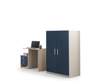 Blaues 3-tlg. MÃ¶belset aus Holz fÃ¼r Schlafzimmer und Home-Office