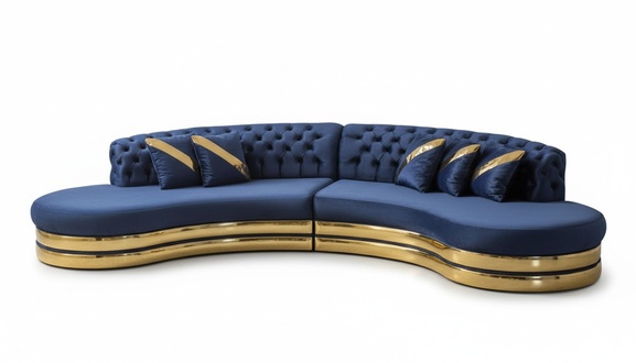 Blaues Halbrundes Chesterfield Sofa Designer WeiÃer Sessel 2tlg Set