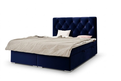 Boxspring Bett Hotel Doppel Blau Textil Luxus Betten Polster Bettkasten