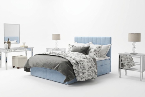 Boxspring Bett Hotel Doppel Blau Samt Luxus Betten Polster Bettkasten