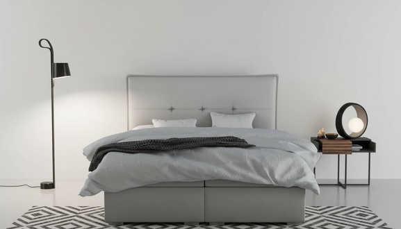 Boxspring Bett Hotel Doppel Textil Grau Luxus Betten Polster Bettkasten