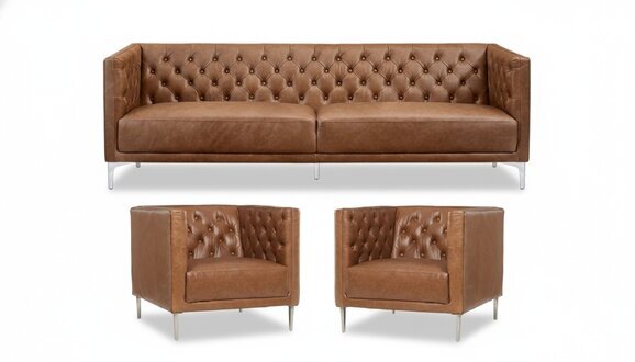 Braun Chesterfield 2 Sessel Leder Modern Design Sofa Neu Kreative MÃ¶bel
