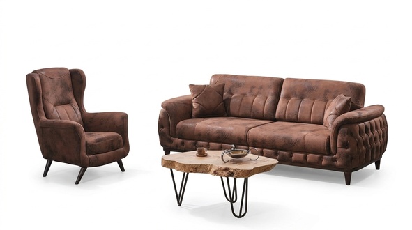 Braun Sofagarnitur Sofa Dreisitzer Couchen Design Sessel Wohnzimmer