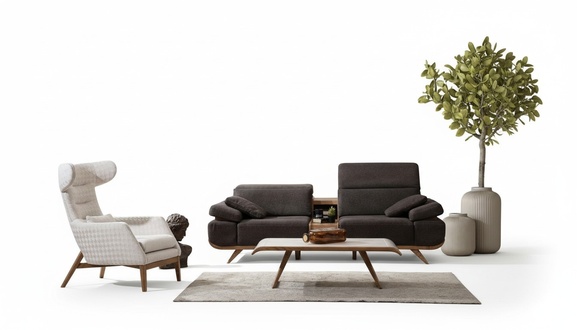 Braun-WeiÃe Sitzgarnitur Dreisitzer LuxuriÃ¶ser Polster Sessel 2tlg Set