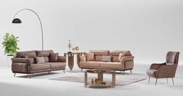 Braune Couchgarnitur Luxus 3+3+1 Sitzer Wohnzimmer MÃ¶bel Sofas Sessel