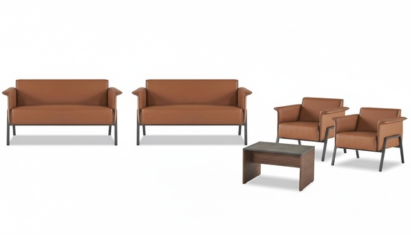 Braune Robuste BÃ¼romÃ¶bel Moderner Beistelltisch 2x Sitzsessel 2-Sitzer