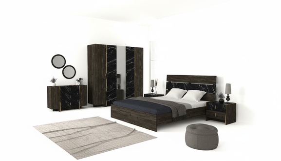 Braunes Schlafzimmer Kombination Einrichtung Bett Kommode Modern 6tlg.