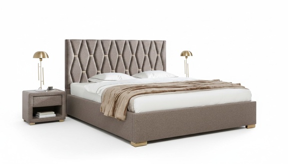 Braunes Textilbett Designer Polster Nachttische Schlafzimmer MÃ¶bel 3tlg