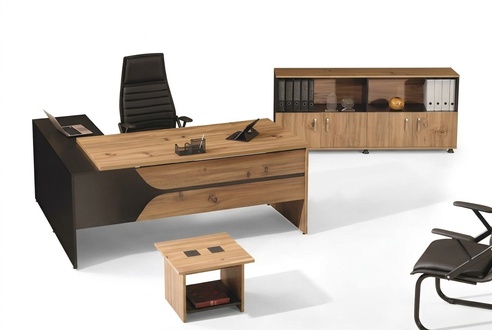 BÃ¼ro ComputermÃ¶bel Arbeitstisch BÃ¼romÃ¶bel Tisch 3tlg Holz Set Braun
