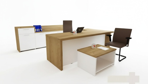 BÃ¼ro Modernes Set Eckschreibtisch brauner Couchtisch Aktenschrank 3tlg.