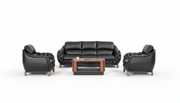 BÃ¼ro Set KomplettbÃ¼ro Schwarz 3-Sitzer Sofa Sessel 2tlg. mit Couchtisch Neu