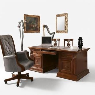 BÃ¼roeinrichtung Arbeitszimmer Sessel BÃ¼ro MÃ¶bel Chef Sessel Barock Rokoko 3tlg. Massivholz
