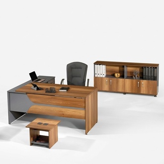 BÃ¼romÃ¶bel Grau Set 3tlg EckbÃ¼rotisch KomplettbÃ¼ro Schrank Holz Gruppe