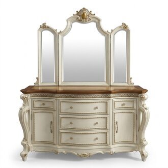 Buffet Anrichte Kommode mit Spiegel Handarbeit Echte Holz Rokoko Barock