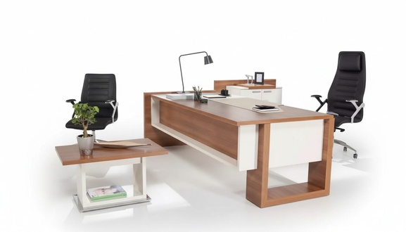 Chef Tisch Schreibtisch Brauner Office Tische Set BÃ¼ro Einrichtung 3tlg Komplett