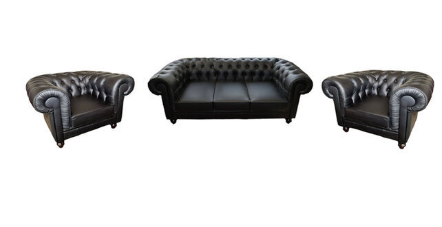 Chesterfield Sofagarnitur Sofa Couch Polster Sitz 3+1+1 Garnitur Ledersofa Napo1