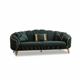 Chesterfield 2x 3 Sitzer Couch Polster Sitz Textil Stoff Couchen Sofa