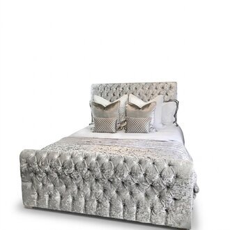 Chesterfield Bett Betten Schlafzimmer Textil 180x200cm Samt Big Hotel Grau